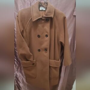 Kasper Camel Double-Breasted Wool Coat